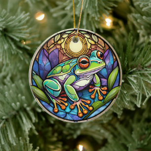 Frog Ceramic Decorative Stained glass look Tree Decoration