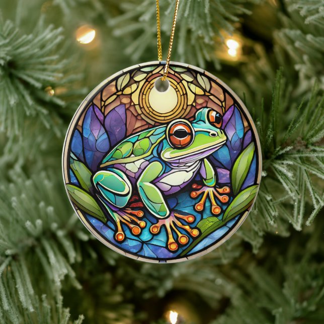 Frog Ceramic Decorative Stained glass look Tree Decoration (Tree)