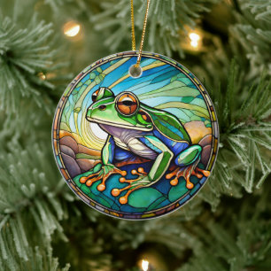 Frog Ceramic Decorative Stained glass look Tree Decoration
