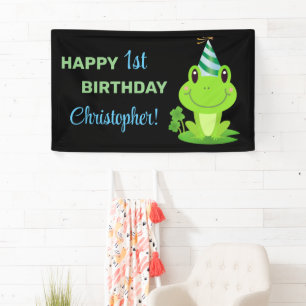 Frog Chalkboard Happy Birthday banner