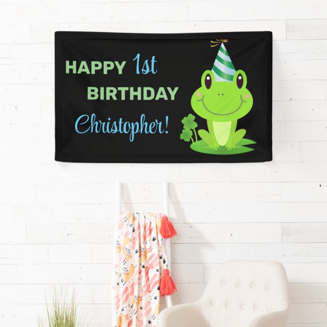 Frog Chalkboard Happy Birthday banner (Insitu)