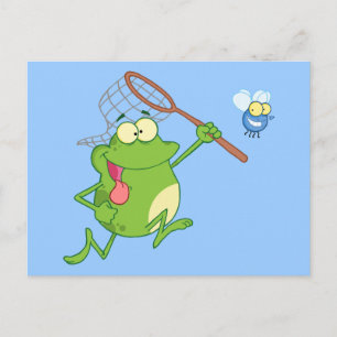 Frog Chasing Fly With Net Postcard