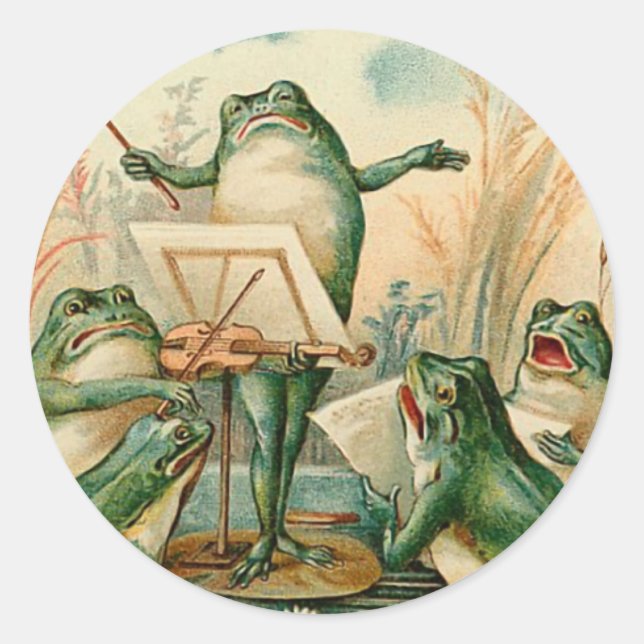 Frog Chorus Vintage Illustration Classic Round Sticker (Front)