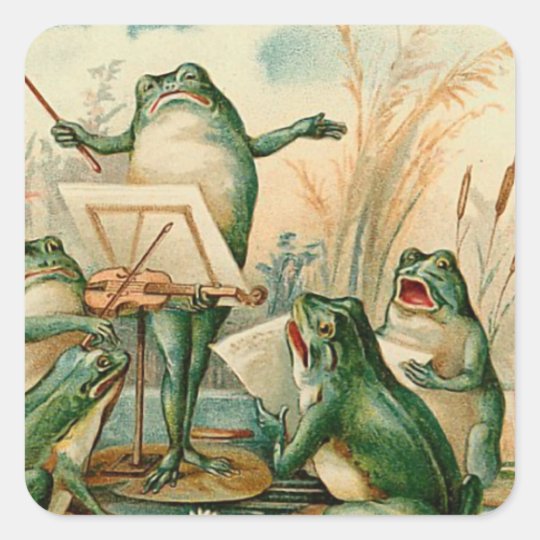 Frog Chorus Vintage Illustration Square Sticker Zazzle.co.uk