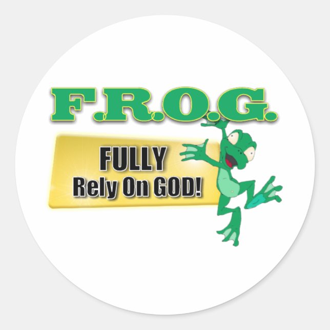 FROG CHRISTIAN ACRONYM FULLY RELY ON GOD CLASSIC ROUND STICKER (Front)