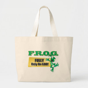 FROG CHRISTIAN ACRONYM FULLY RELY ON GOD LARGE TOTE BAG