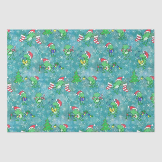 Frog Christmas -- Cute Aqua Frog Xmas Party Tissue Paper (Front)