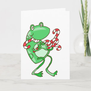 Frog Christmas -- Frog, Candy Cane Xmas Card