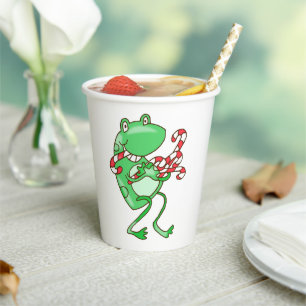 Frog Christmas -- Frog, Candy Cane Xmas Paper Cups