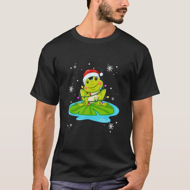 Frog Christmas Lights Led   Santa Hat Christmas   T-Shirt (Front)
