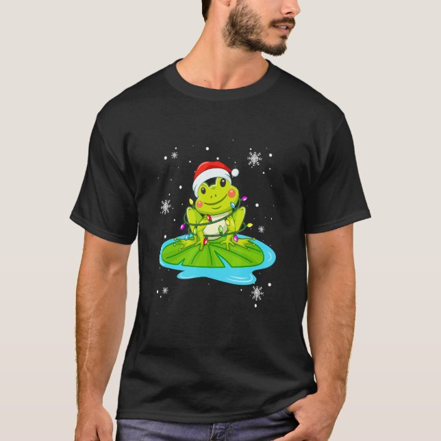 Frog Christmas Lights Led Santa Hat Christmas T-Shirt (Front)
