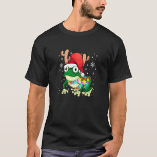 Frog Christmas Lights Tree  Santa Hat Merry Christ T-Shirt