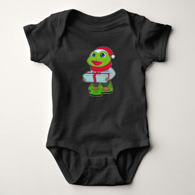 Frog Christmas Package Baby Bodysuit (Front)
