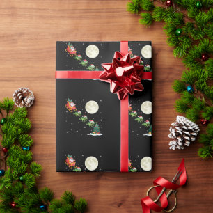 Frog Christmas Santa Sleigh Full Moon Snowy Night Wrapping Paper