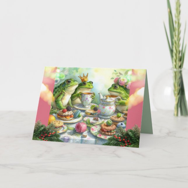 Frog Christmas Tea Party Greeting Card (Front)