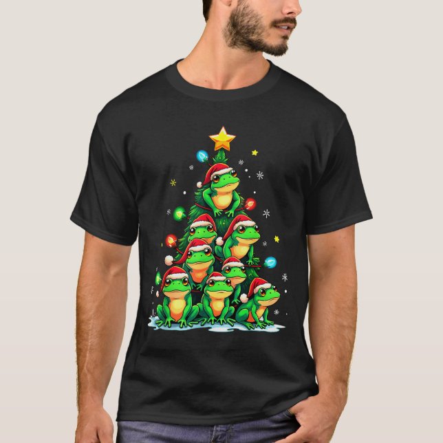 Frog Christmas Tree Funny Hopper Holiday Cute Frog T-Shirt (Front)