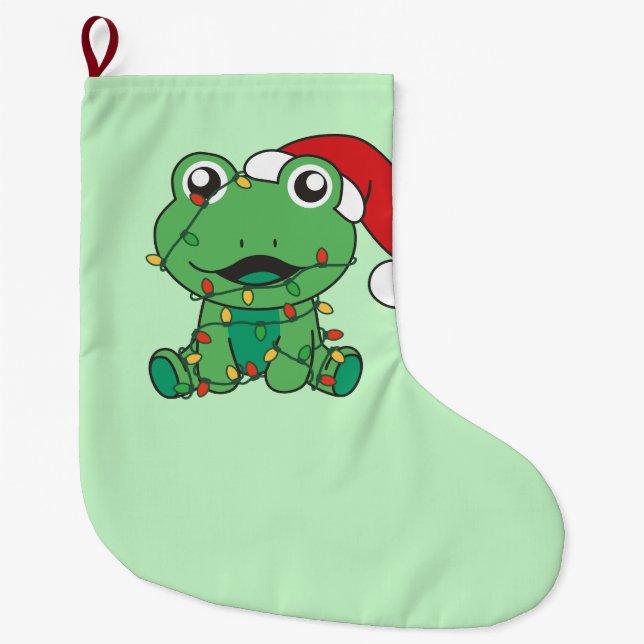 Frog Christmas Winter Animals Holiday Frogs Large Christmas Stocking (Front)