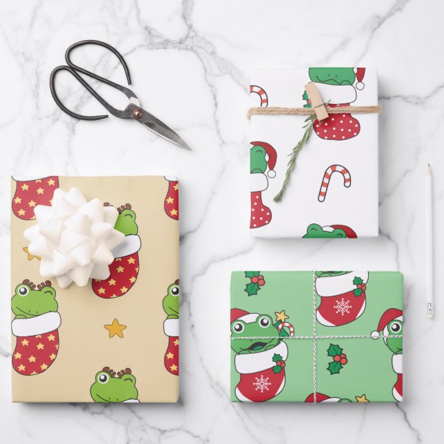 Frog Christmas Winter Animals Holiday Frogs Wrapping Paper Sheet (Front)