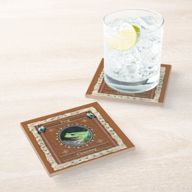 Frog Cleansing Energy Glass Coaster (Angled)