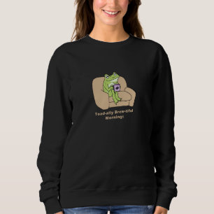 Frog & Coffee Pun, Funny Frog Sitting on a Sofa wi Sweatshirt
