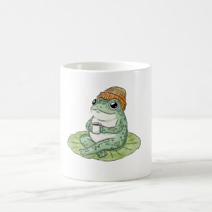 Frog Cottagecore Drinking Coffee Illustration Mug
