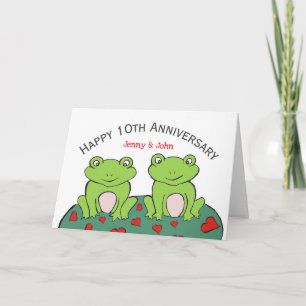 Frog couple 10th tin wedding anniversary card