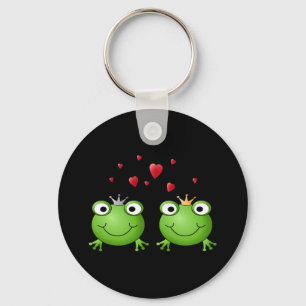 Frog Couple with hearts. Key Ring