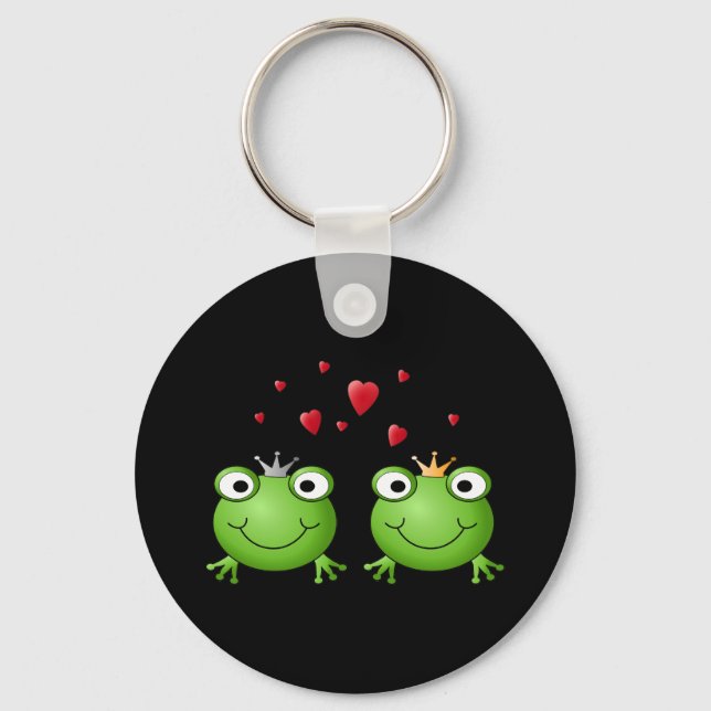 Frog Couple with hearts. Key Ring (Front)