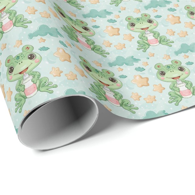 Frog Cute Baby Pastel Watercolor Pattern  Wrapping Paper (Roll Corner)