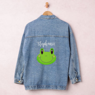 Frog Cute Funny Green Cartoon Denim Jacket