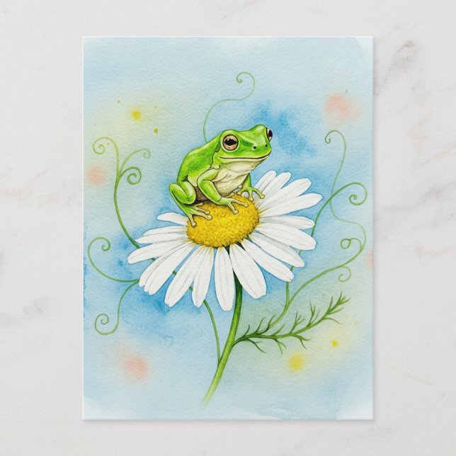 Frog Daisy Daydream Postcard for Postcrossing (Front)