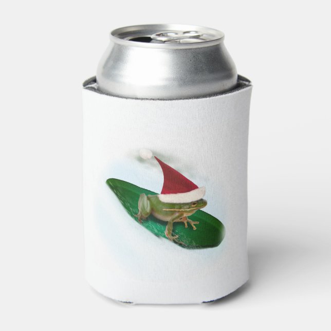 Frog Dashing Through the Snow on a Lily Pad Can Cooler (Can Front)