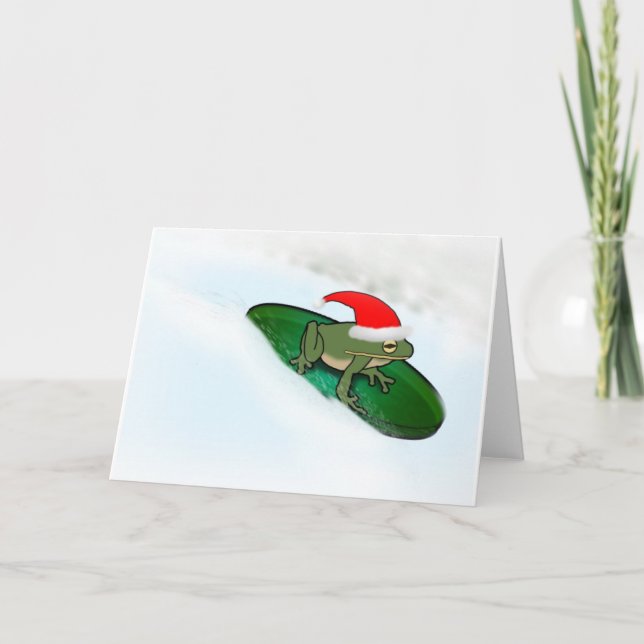 Frog Dashing Through the Snow on a Lily Pad Holiday Card (Front)