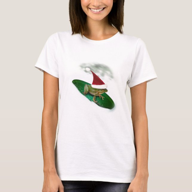Frog Dashing Through the Snow on a Lily Pad T-Shirt (Front)