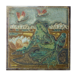 Frog, Dragonfly and Lily Pad Flower Vintage Art Tile