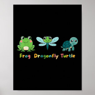 Frog Dragonfly Turtle Cute Kids Animal Friends  Poster