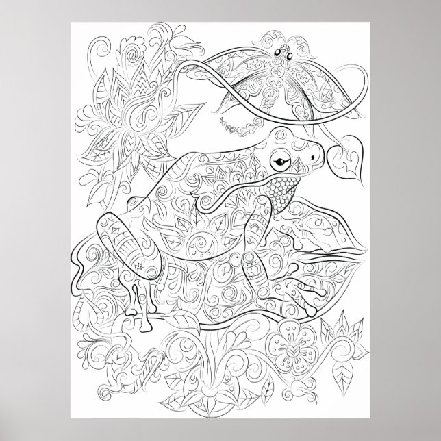 Frog drawing adult colouring poster (Front)