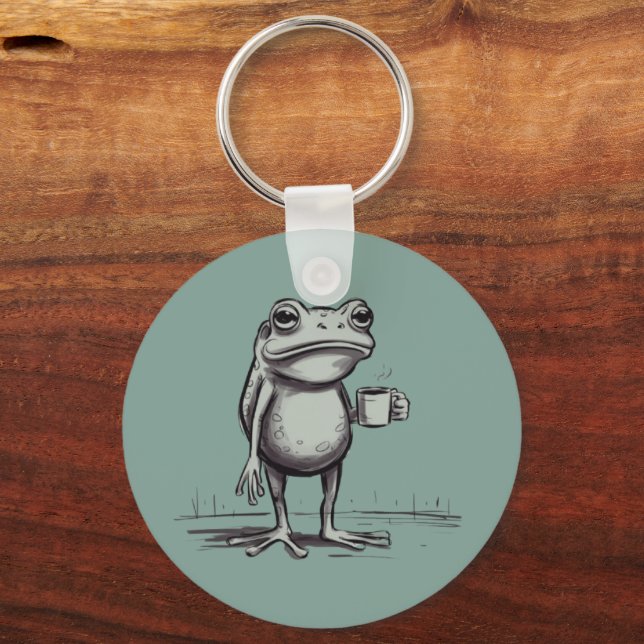 Frog Drinking Coffee Meme Mystical Toad Frog Lover Key Ring (Front)