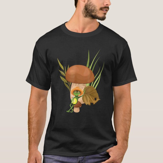 Frog Drinking Tea On Mushroom With A Mexican Sombr T-Shirt (Front)