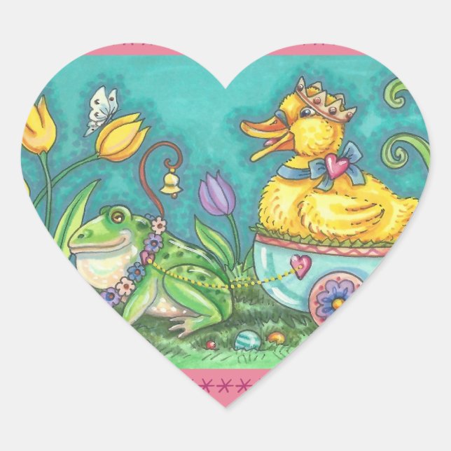 FROG & DUCK PRINCE EASTER EGG STICKERS Sheet Heart (Front)