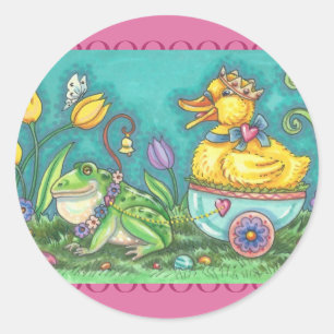 FROG & DUCK PRINCE EASTER STICKERS Sheet Round