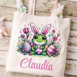 Frog Easter Kids Name Girls Bunny  Tote Bag