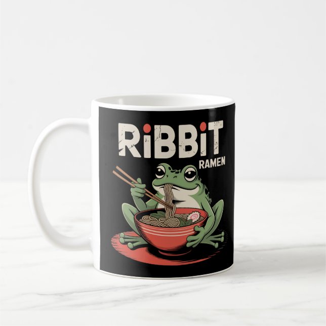 Frog Eating Ramen Funny Ribbit Ramen Coffee Mug (Left)