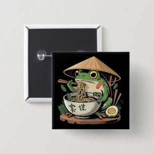 Frog Eating Ramen Kawaii Neko Japanese Noodles  15 Cm Square Badge