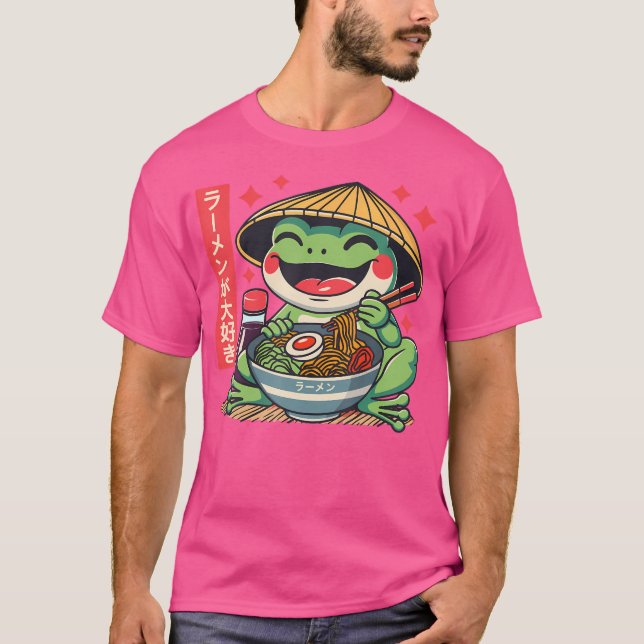 Frog Eating Ramen Kawaii Otaku Japanese Noodles An T-Shirt (Front)