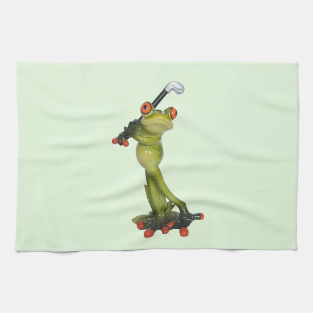 Frog Figurine Golfer on Kitchen & Sports Towel (Horizontal)
