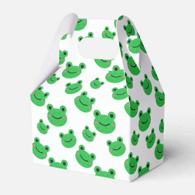Frog First Birthday party Croaking Green Glitter Favour Box (Front Side)