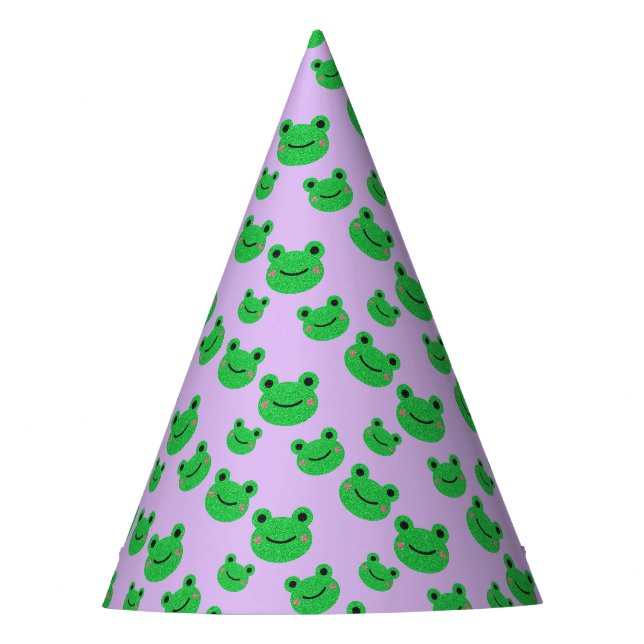Frog First Birthday party Croaking Green Glitter Hat (Front)