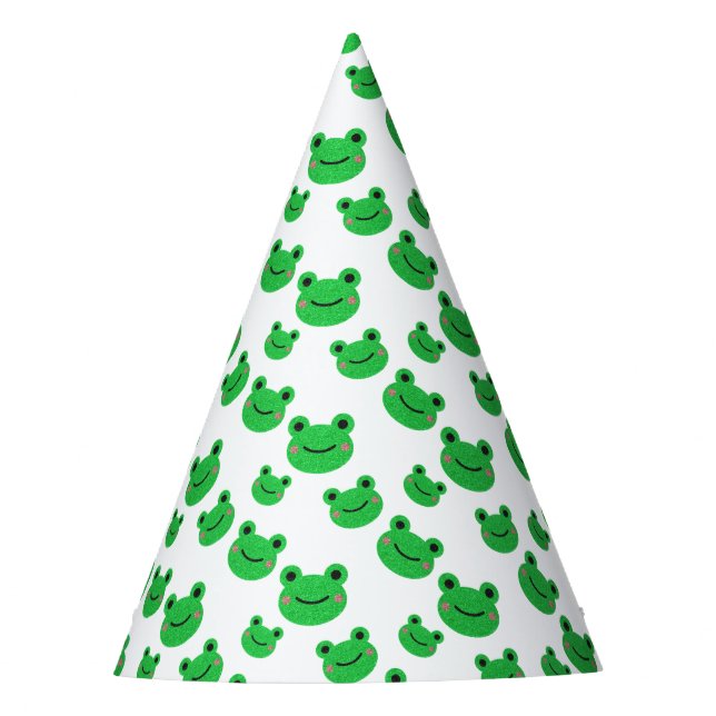 Frog First Birthday party Croaking Green Glitter Hat (Front)