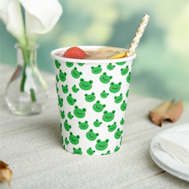 Frog First Birthday party Croaking Green Glitter P Paper Cups (Insitu)